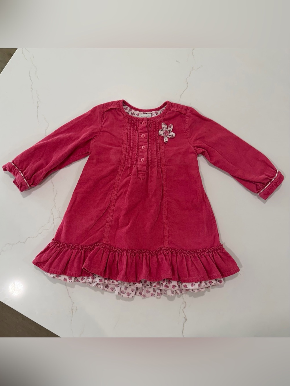 Monsoon Raspberry Pink Long-Sleeve Ruffle Dress - Picture 2 of 6